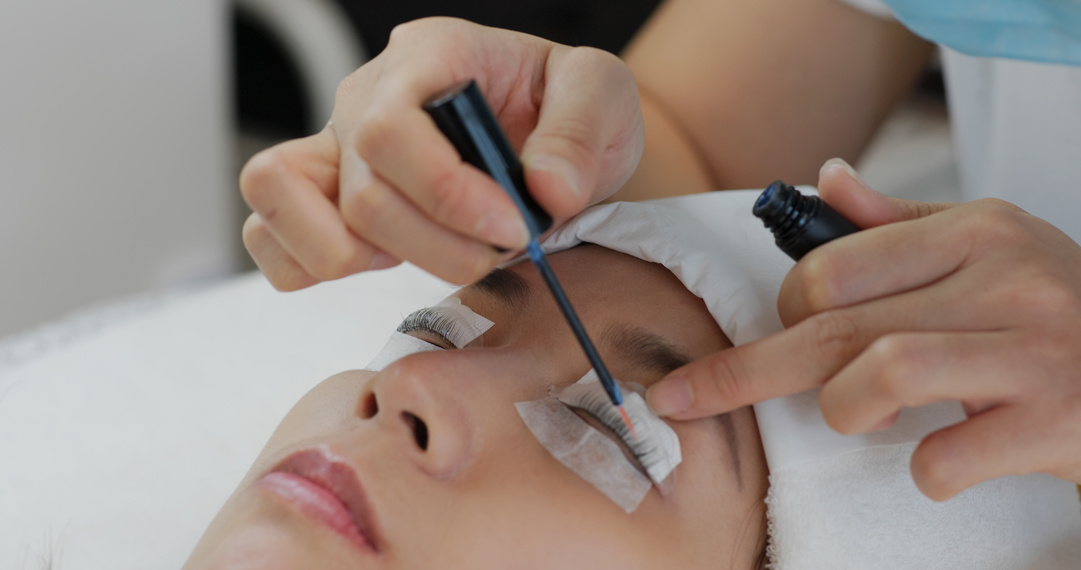 A person getting their eyelashes lifted and permed. Variety of beauty treatments available at Bodhi Aesthetics & Nail Spa in Stratford East London. 